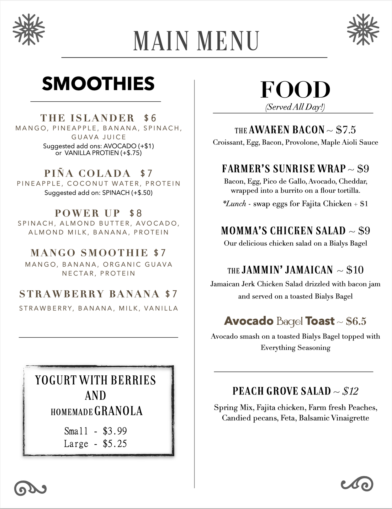 MENU Family Grounds Coffee Co.